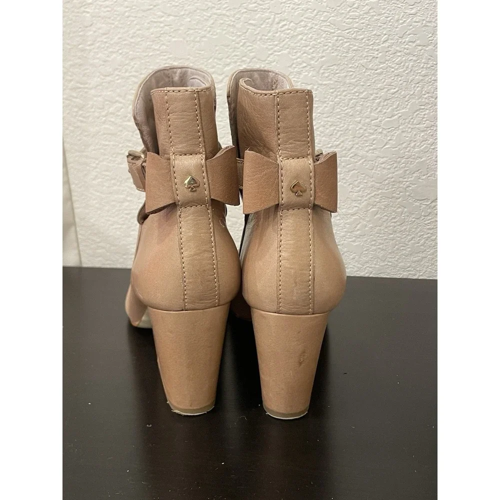 Kate Spade Ankle Boots Women 10M‎ Tan Leather Bow Block Heel Shoes